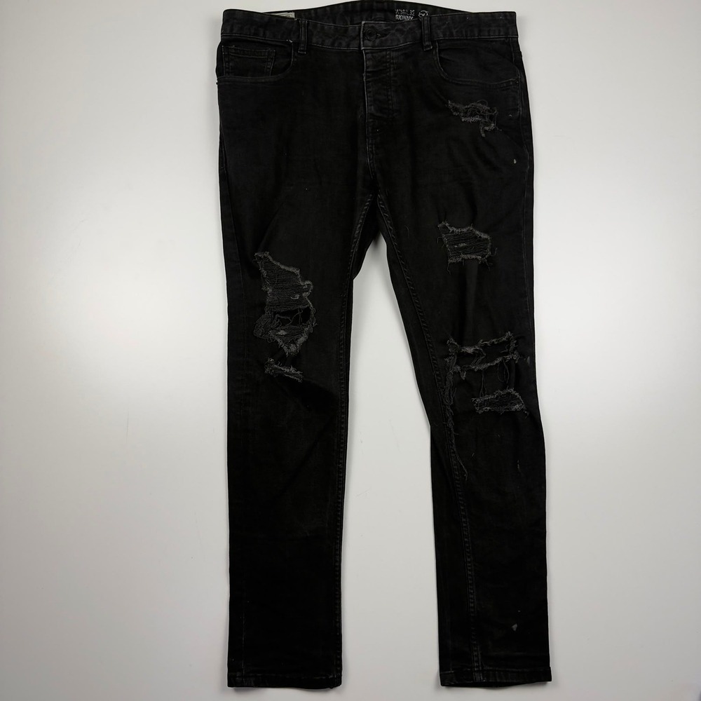 Denim Co Union Wares Skinny Jeans Men's 36x32 Black Distressed Stretch Grunge